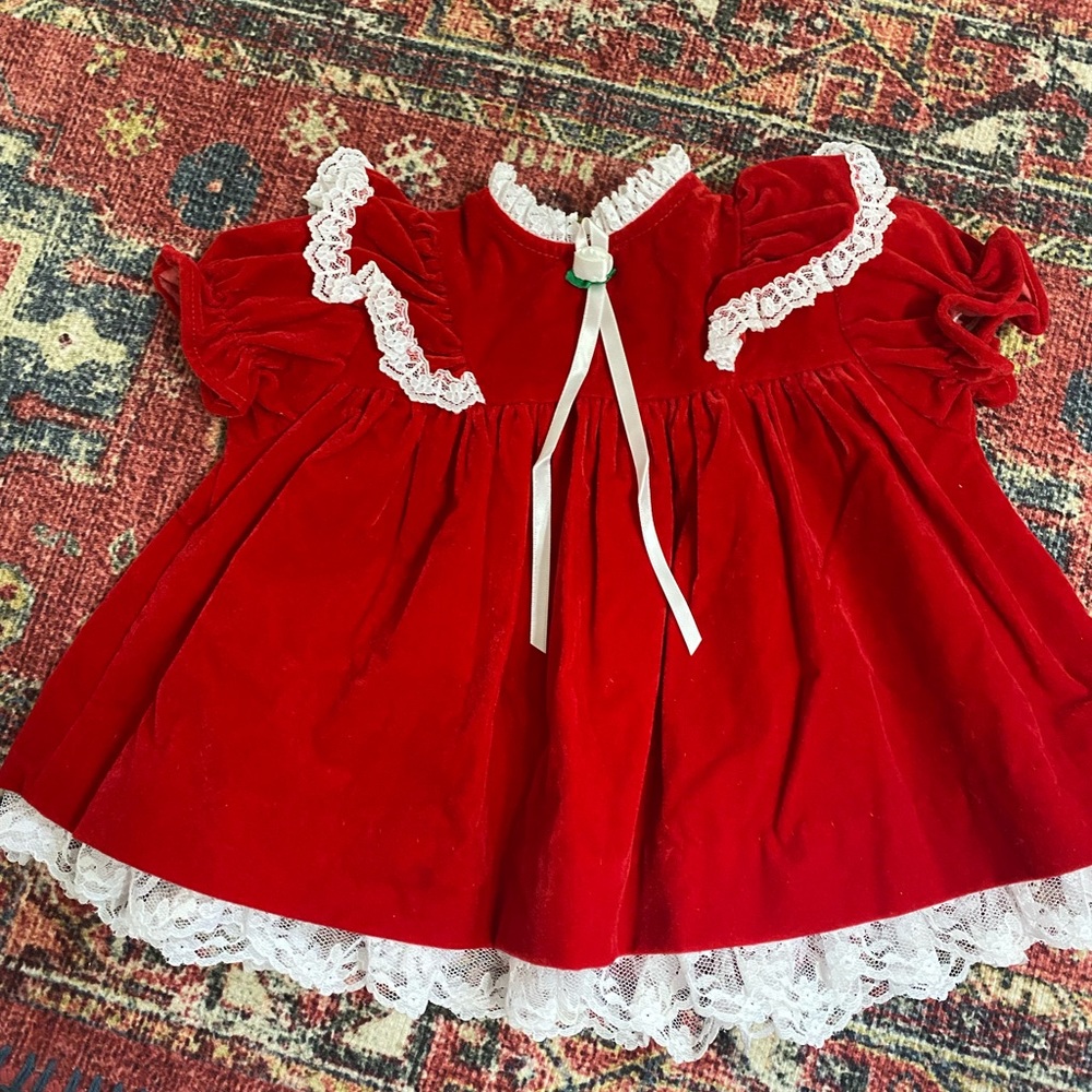 Beautiful vintage red velvet dress for baby - 9 months